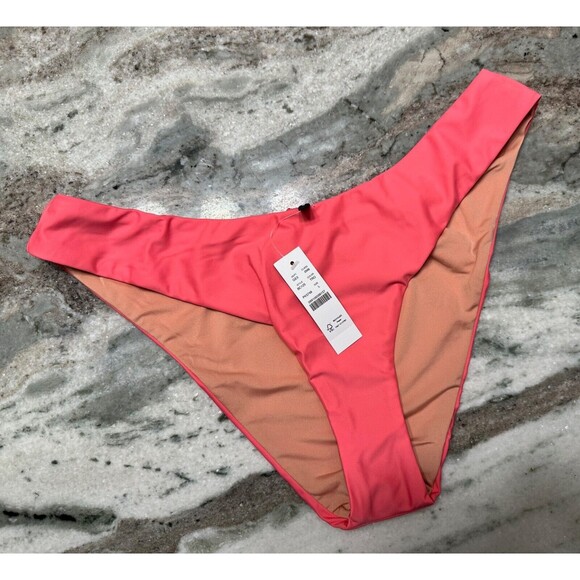J Crew Bikini Bottom Womens Large Pink Curved Waist Cheeky High Legs Lined - Picture 1 of 5